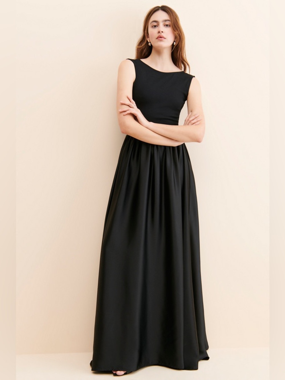 Ripley Rader Ashley Satin Maxi‎ Dress Black Size Small Mixed Media